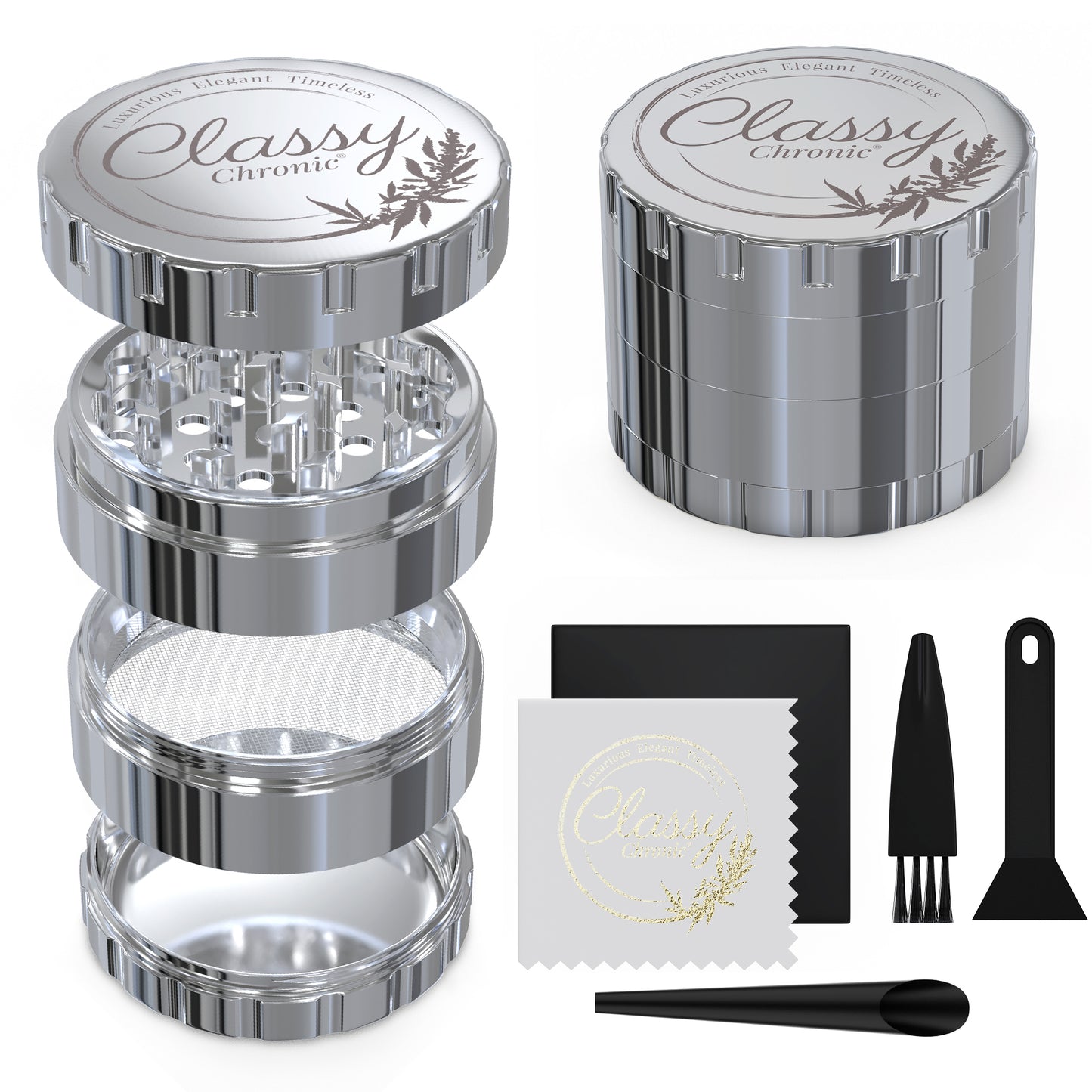 Polished Silver Stainless Steel Grinder – Sleek Minimalist Finish