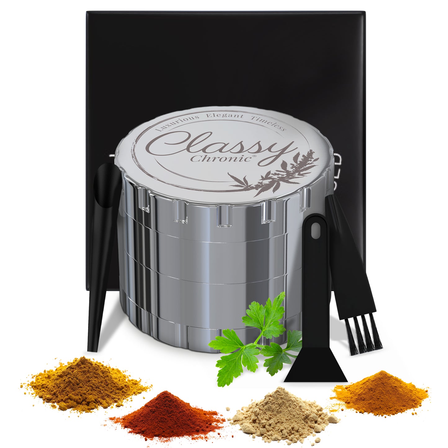 Polished Silver Stainless Steel Grinder – Sleek Minimalist Finish