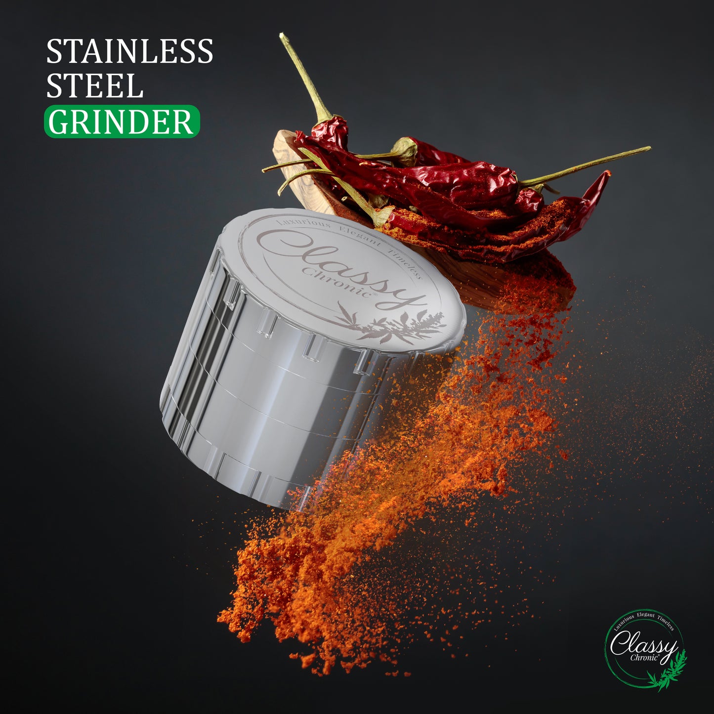 Polished Silver Stainless Steel Grinder – Sleek Minimalist Finish