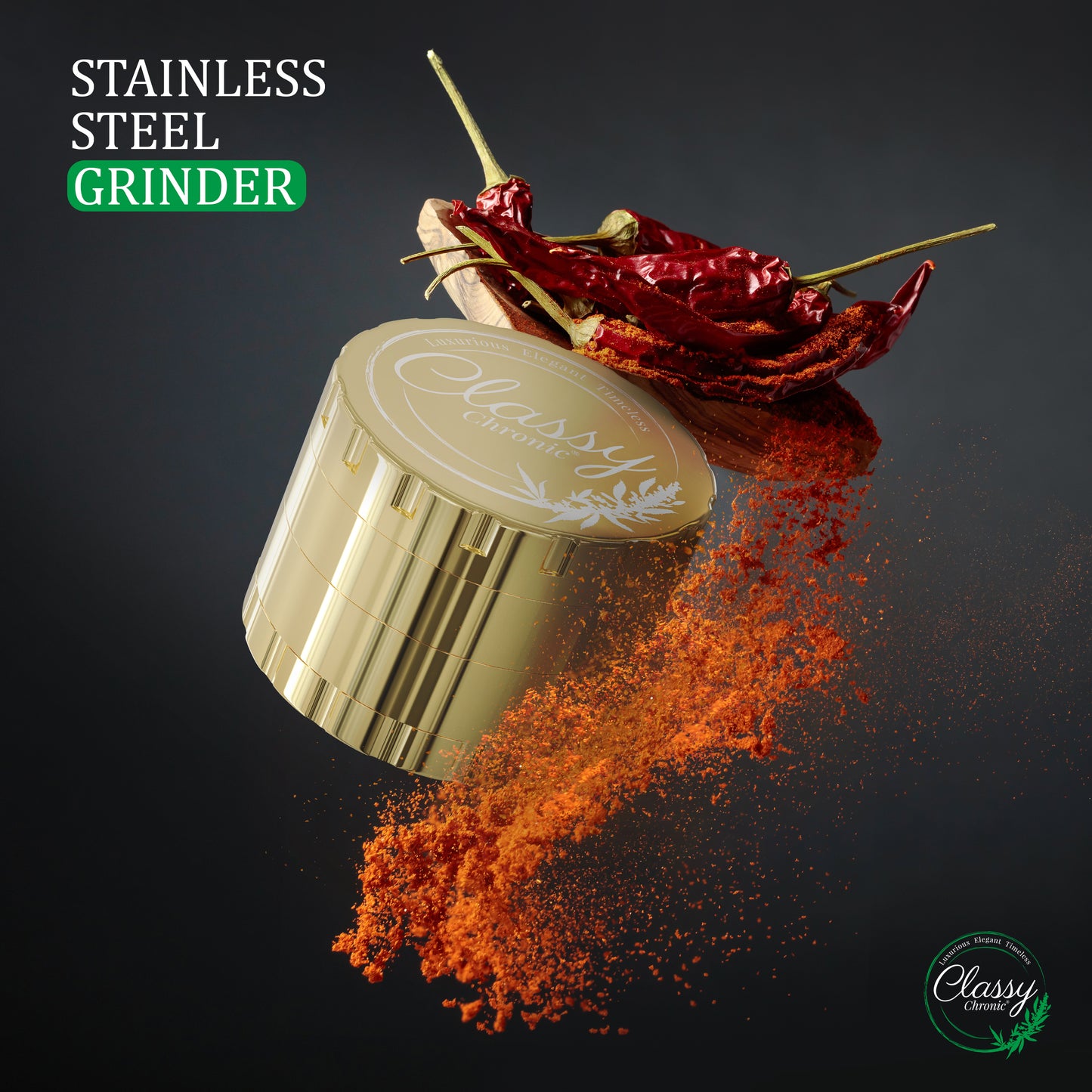 Gold Luxe Stainless Steel Grinder – 4-Piece Premium Design